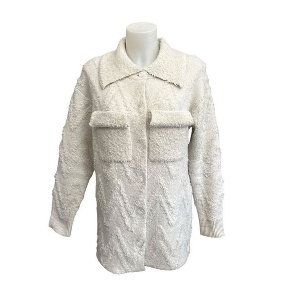 by Anthropologie Shirt Jacket Shacket Zig Zag Textured Button Down in Oatmeal XS - Picture 1 of 8